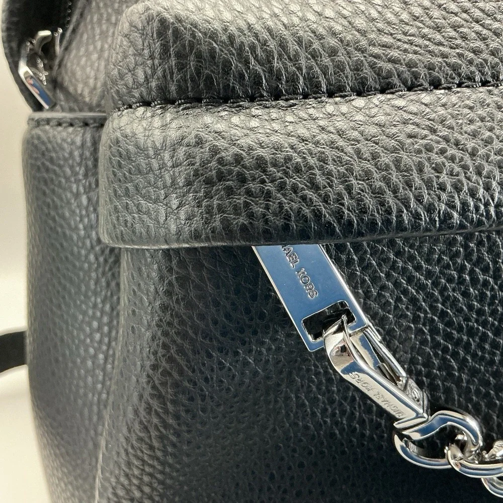 Michael Kors Slater Medium Chain Backpack Black Leather Silver Hardware NWT